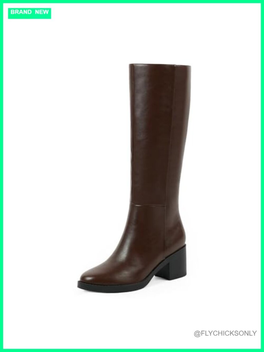 Women's Knee High Boots Low Block Heel Round Toe Faux Leather Tall Boots